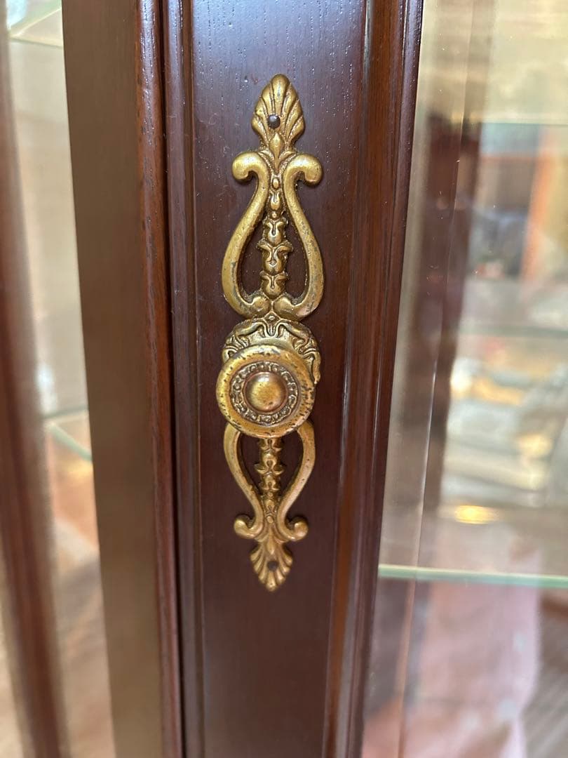 ダークブラウン コーナーガラスケース/カップボード/リビング収納