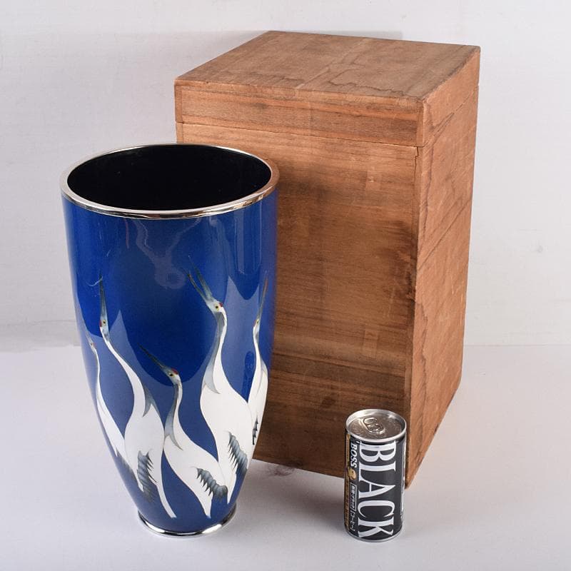 七宝焼　鶴文　花瓶　時代箱付　M　R8883B