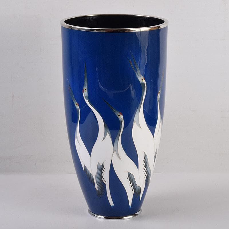 七宝焼　鶴文　花瓶　時代箱付　M　R8883B