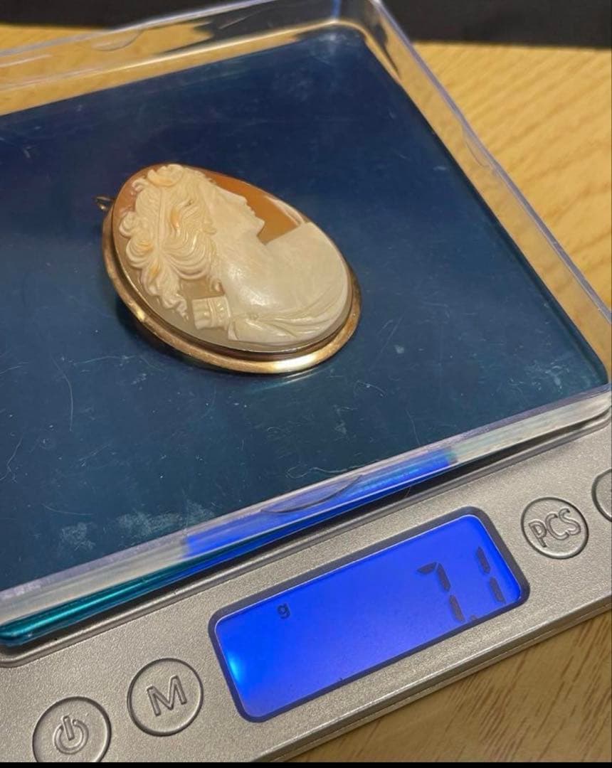 フランス　アンティーク　10金枠　アルテミス　ブローチ兼トップ