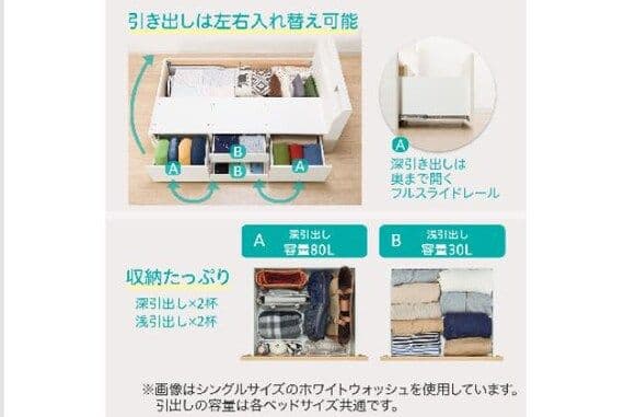 ニトリ ベッド フレーム アザン3 深型 ライト コンセント 収納付き ホワイト