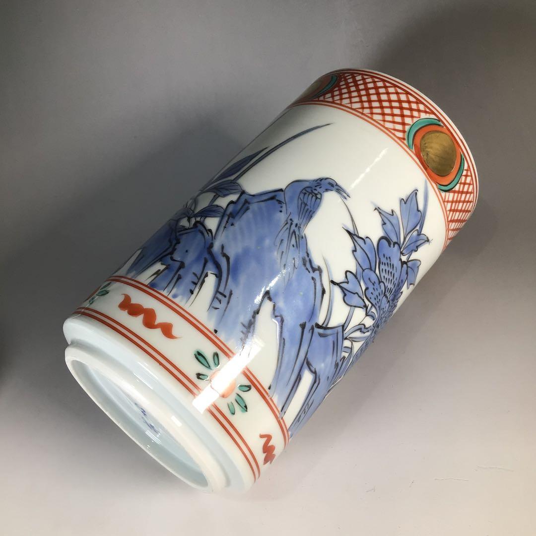 Ｎ６３３　水指　『橋本龍岳造』『赤絵花鳥図』『細水指』　共箱　茶道具