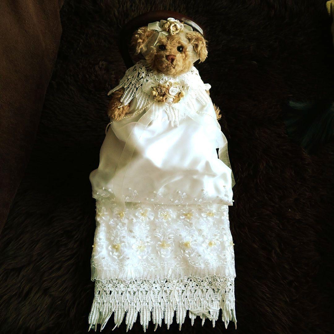 テディベアー、ウェルカムウェディングベアー木製アンティークチェア付き