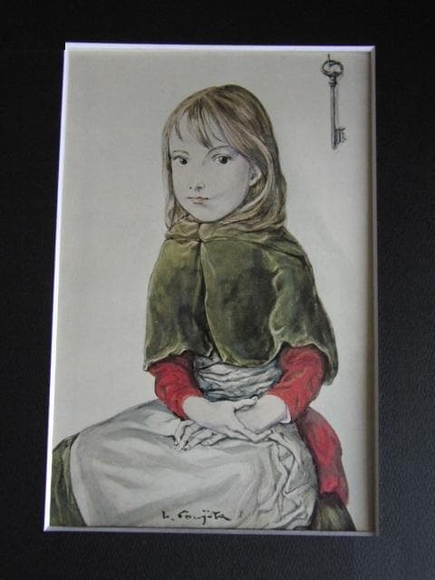 藤田嗣治、【鍵と少女】、希少な限定額装用画集画、新品高級額 額装付