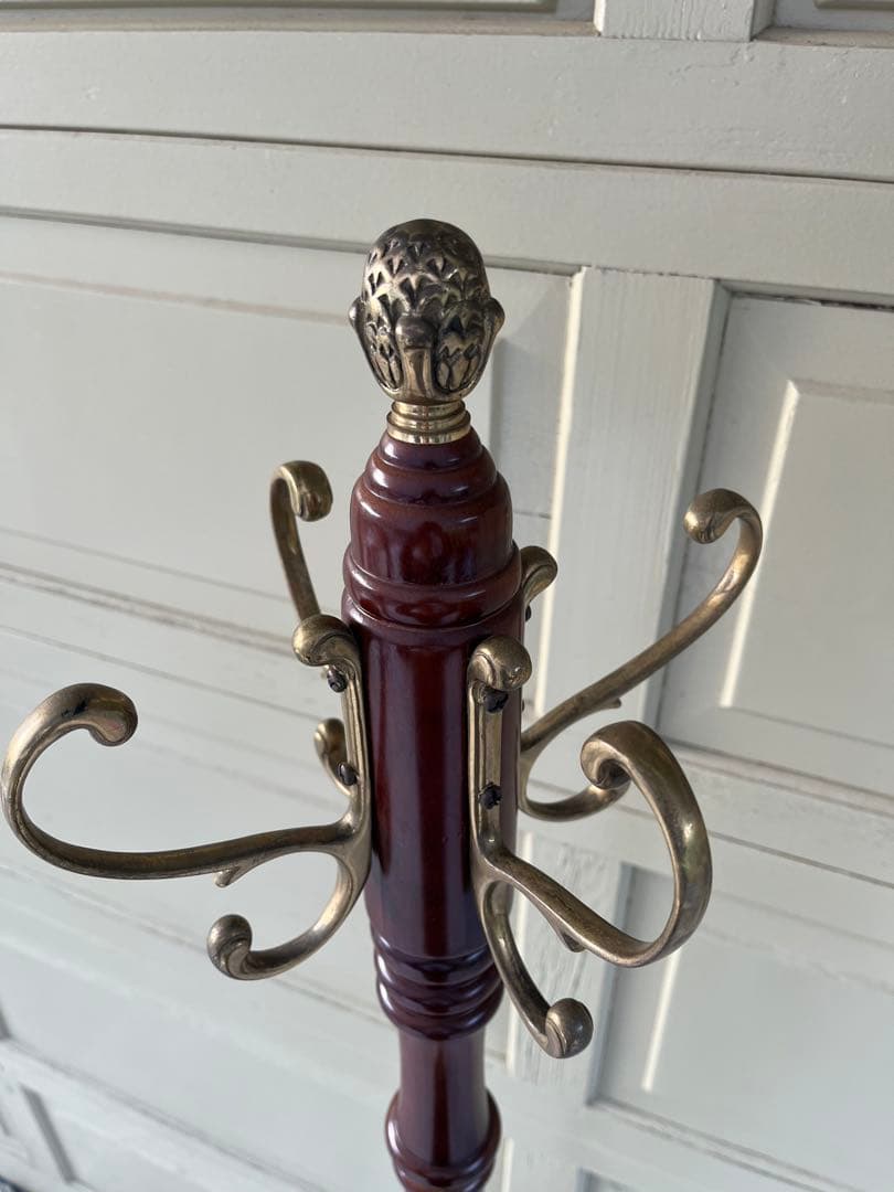 ポールハンガー/コートハンガー/ハンガーラック/真鍮フック/ダークブラウン