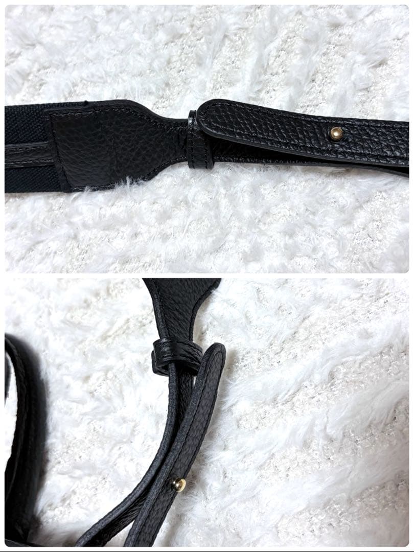極美品✨Napaブラック キャンバス レザー ショルダーバッグ ハンドバッグ 黒