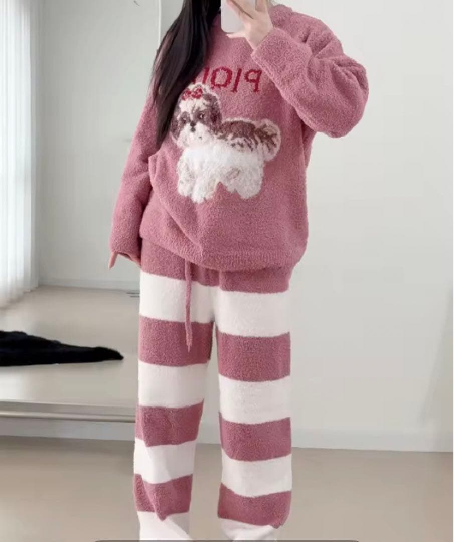 新品！ジェラピケお好きな方に！シーズーのプルオーバーふわもこ上下セットピンク