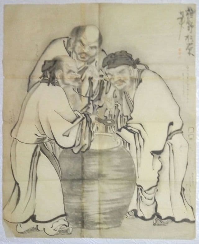 模写狩野松榮画、聖吸酸圖下絵、紙本三枚繋ぎ、