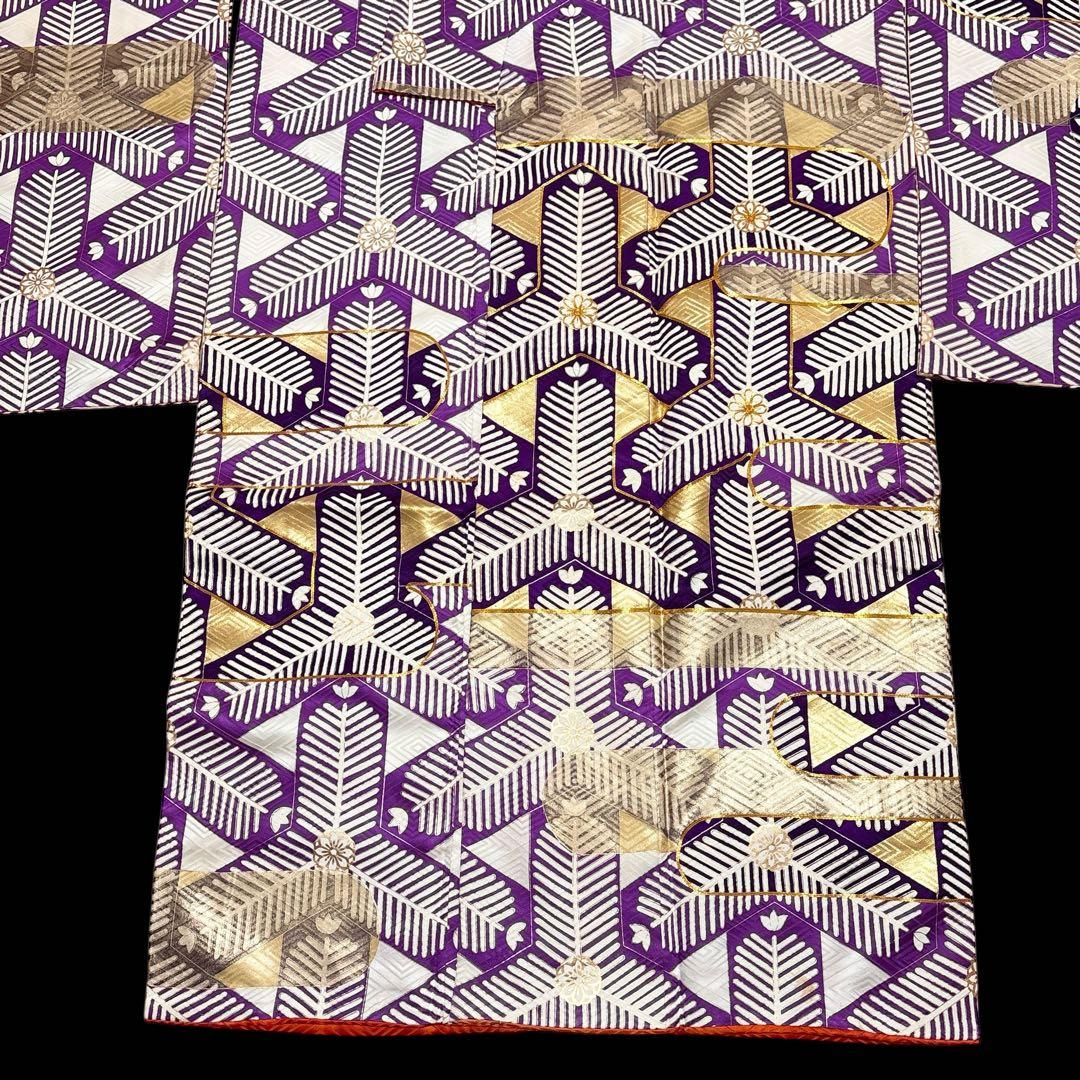 (う58) 煌紫モダン ✦ 洗練幾何学が映えるアンティーク振袖㊗️帯と②セット