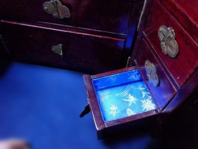 木製多機能収納ボックス 鏡付き