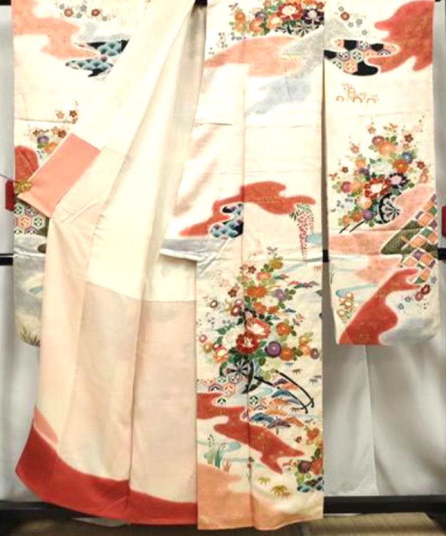 振袖 フルセット6点サイズS〜M 駒刺繍　流水鴛鴦花車文　暈し染め正絹