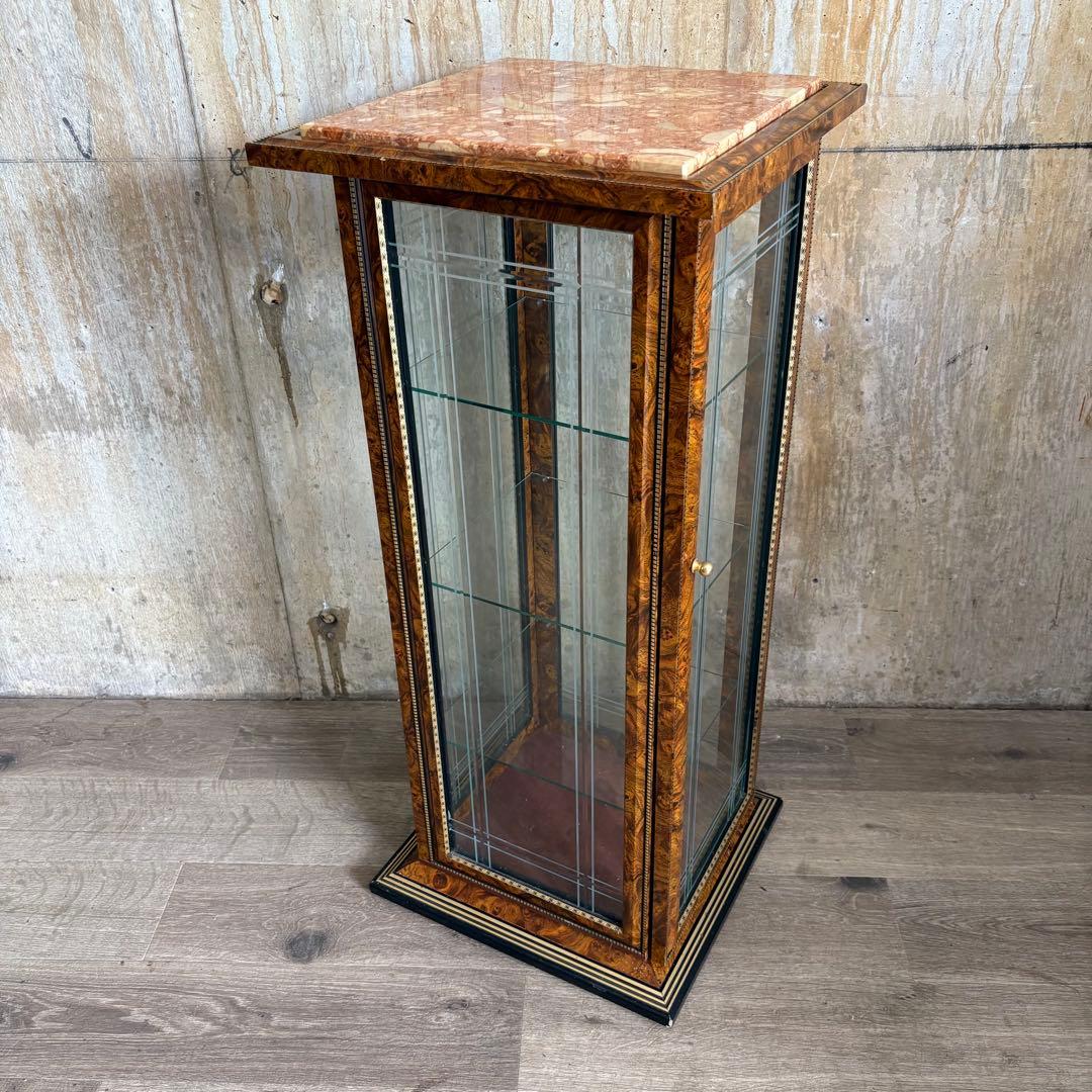 イタリア製　大理石トップ　4面ガラス　キュリオケース　コレクションケース　飾り棚