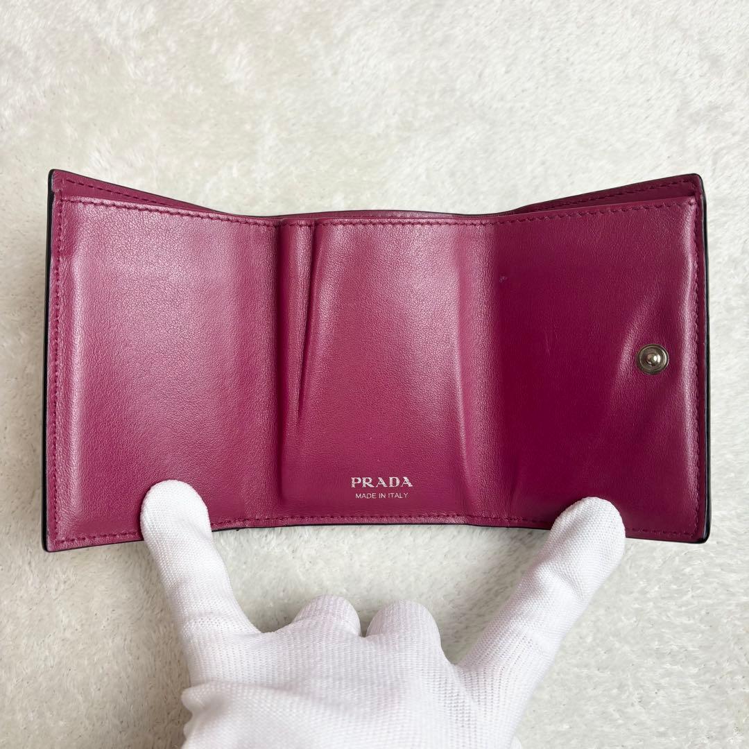 【希少✨】PRADA 三つ折り財布 バイカラー サフィアーノ 黒 RFID搭載