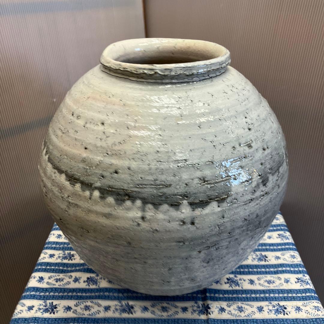 華道道具　花器　粉引壺　伊藤雄志　造　共箱　栞　S85KT