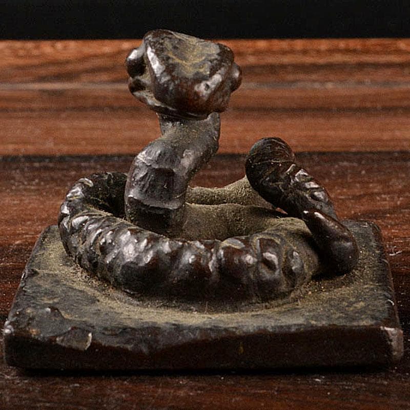 中国　古銅宣徳銅　蛇置物　蛇摘印材　V　R4737