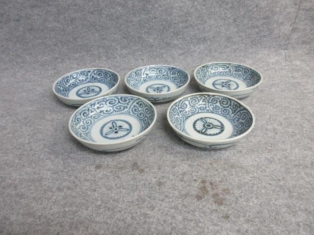 古伊万里染付蛸唐草文くらわんかなます皿5枚 [B26533]