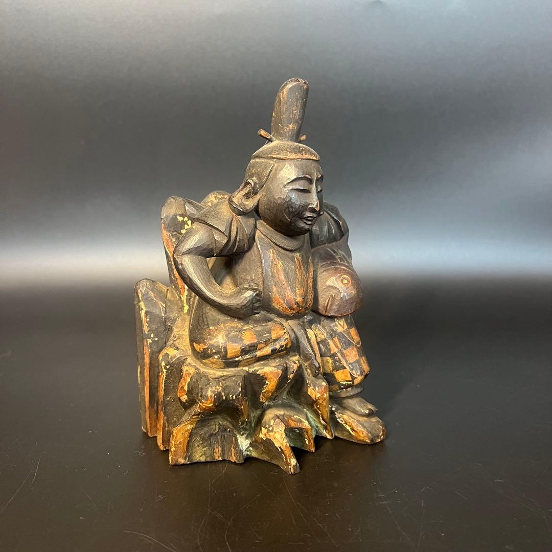 江戸後期〜明治初期 木彫 恵比寿像 ◎一木彫／古色自然／数寄者好み◎古美術庵々