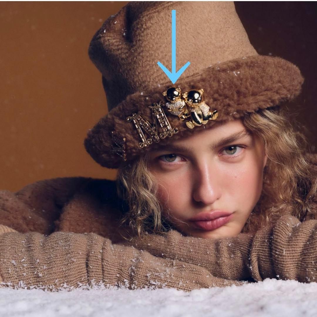 新品 MaxMara SHINYメタル テディ ブローチ heart bear