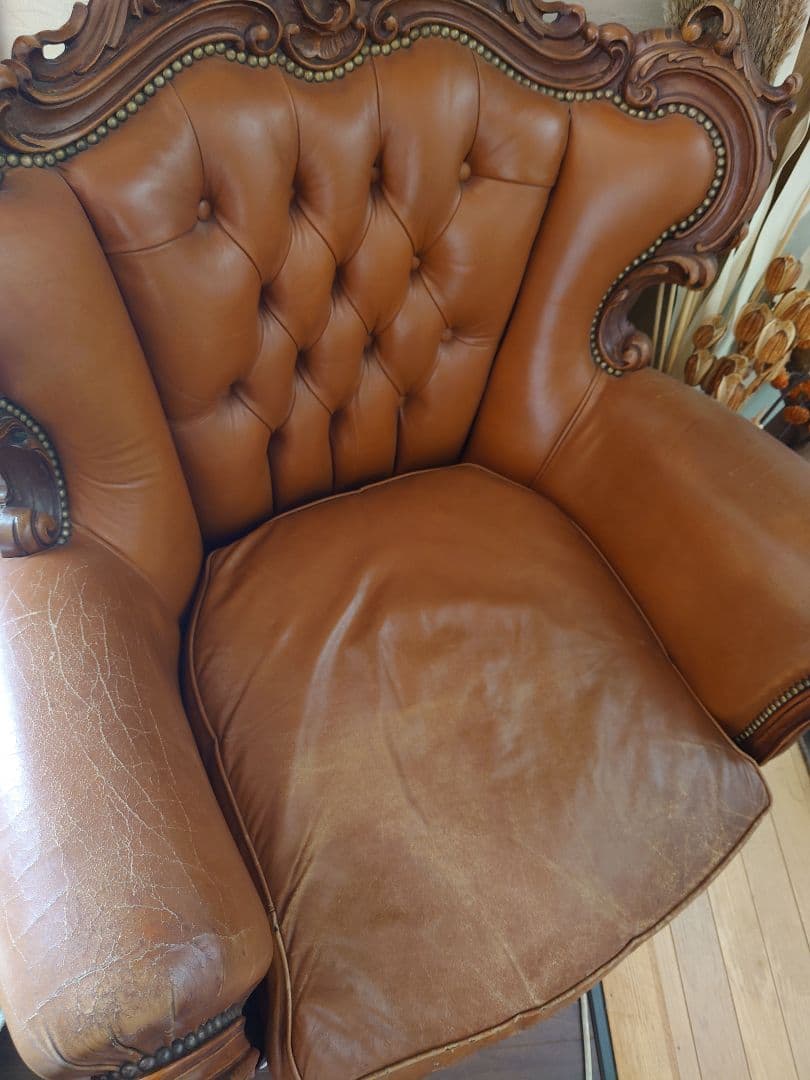 アンティーク　ヨーロッパ　一人掛けソファ　西洋　革