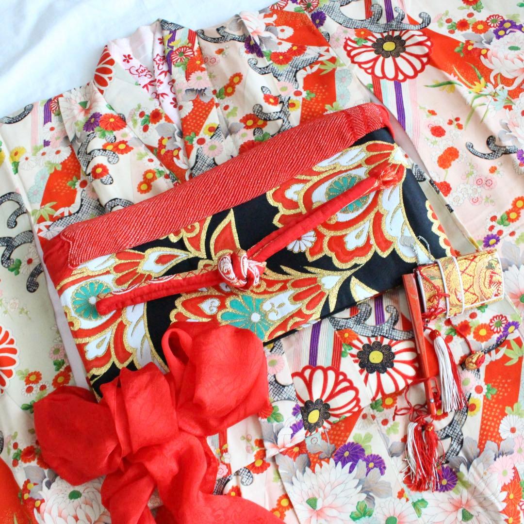七五三 7歳 女の子 子供 アンティーク 着物 帯 セット