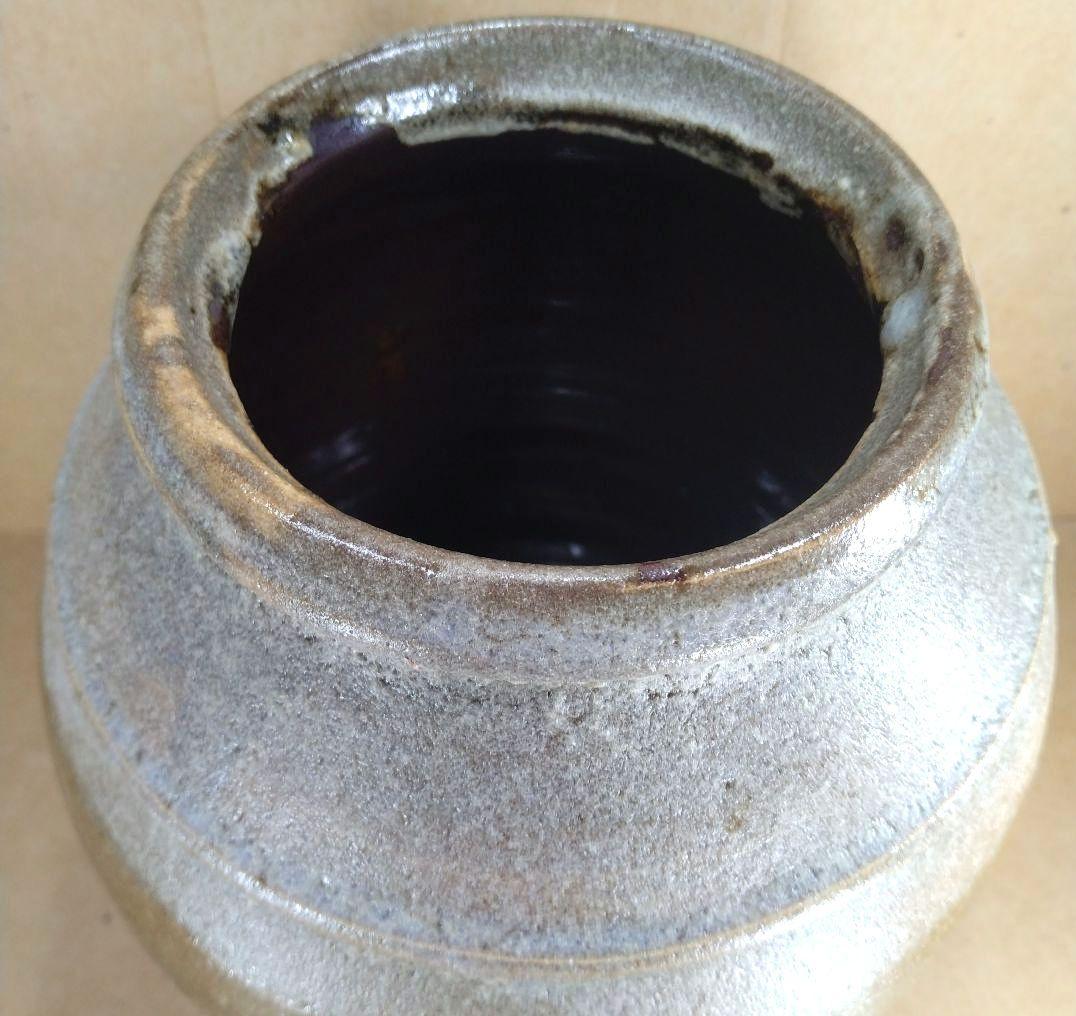 人間国宝 濱田庄司(浜田庄司) 掛分肩紐花瓶【濱田友緒識箱】益子焼 誂え桐箱