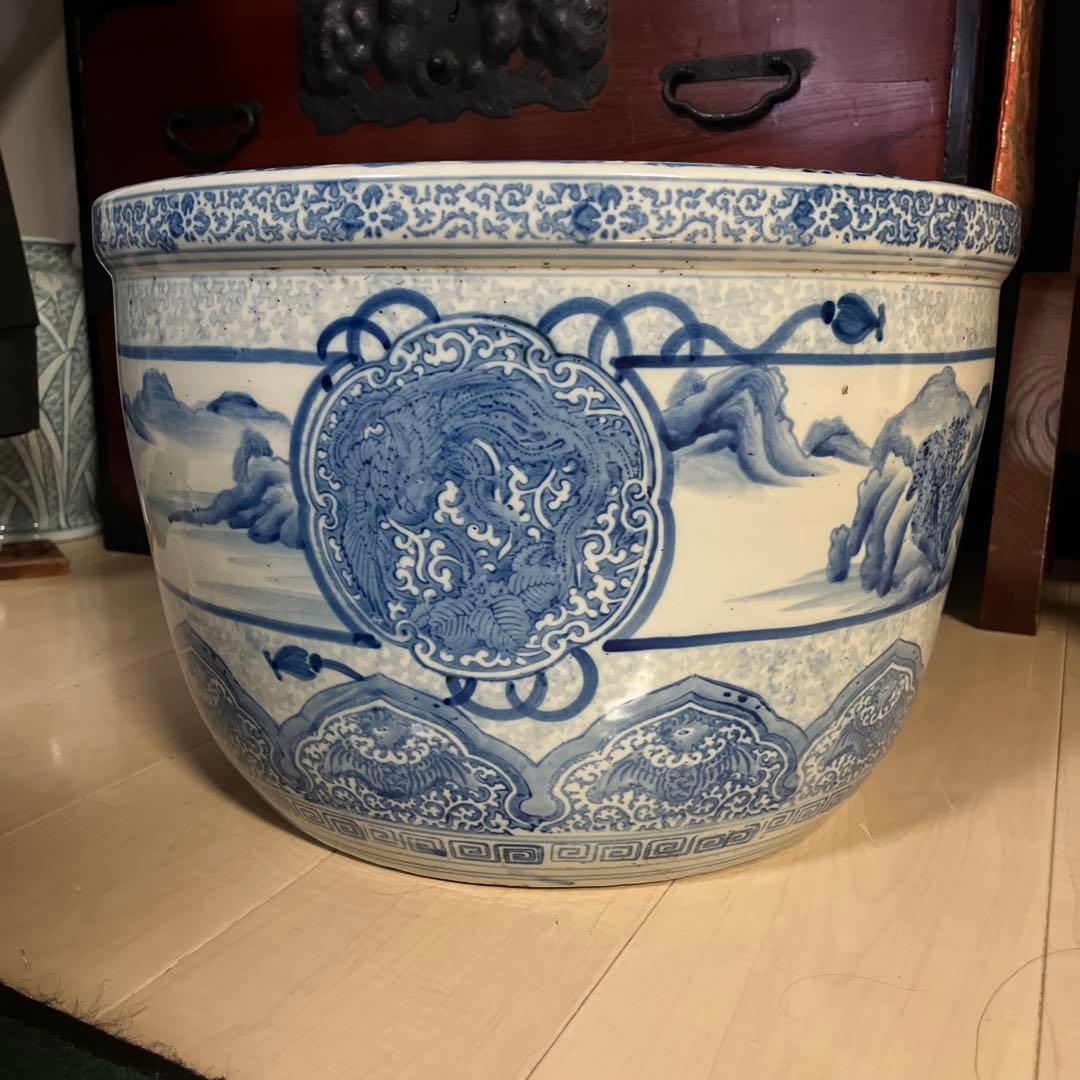 青白い陶器の火鉢 昭和レトロ　インテリア