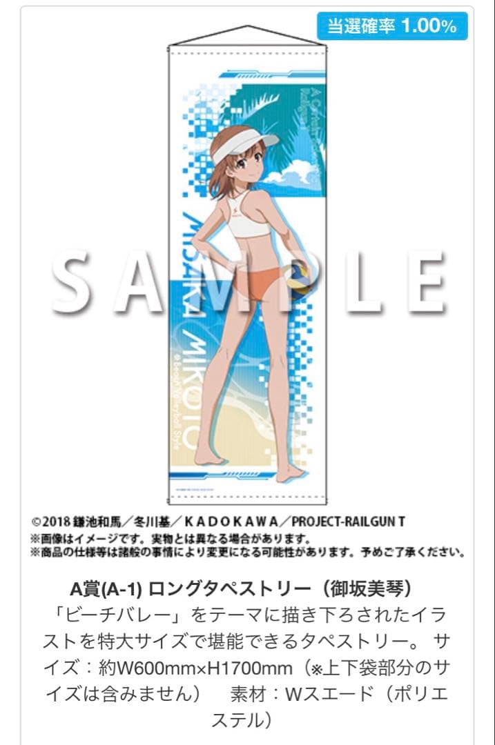 とある科学の超電磁砲 レールガン くじメイト ロングタペストリー 御坂美琴