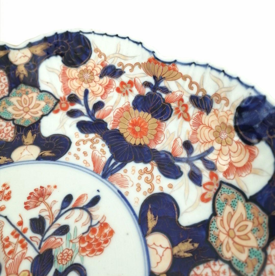 明治前期　色絵　花籠　龍と鳳凰　唐花　蝶　輪花　大鉢