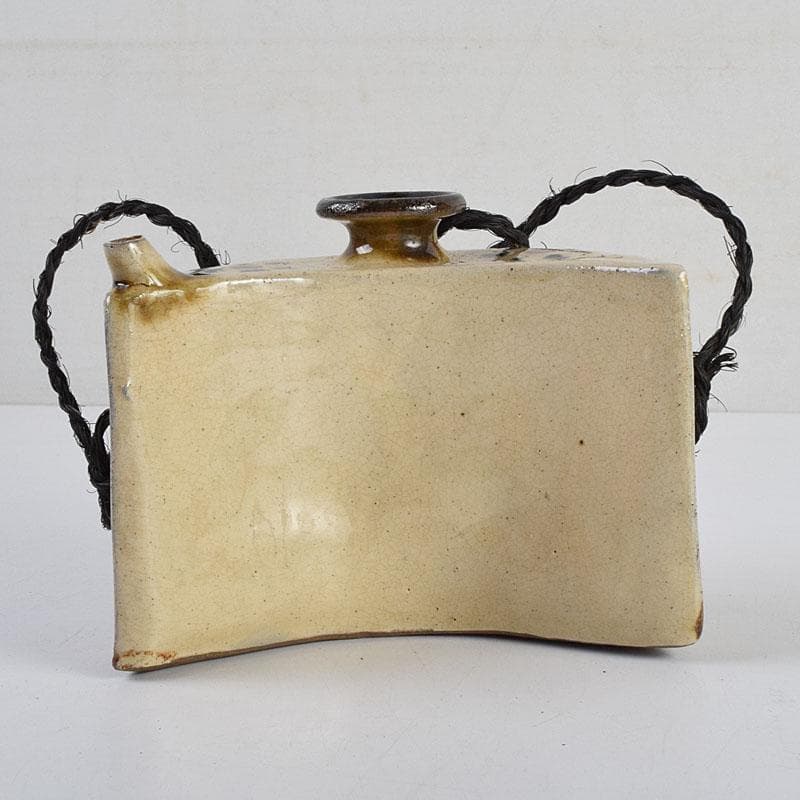 沖縄　琉球焼　壺屋焼　小橋川製陶所　仁王窯造　花文　抱瓶　共箱　C　8899