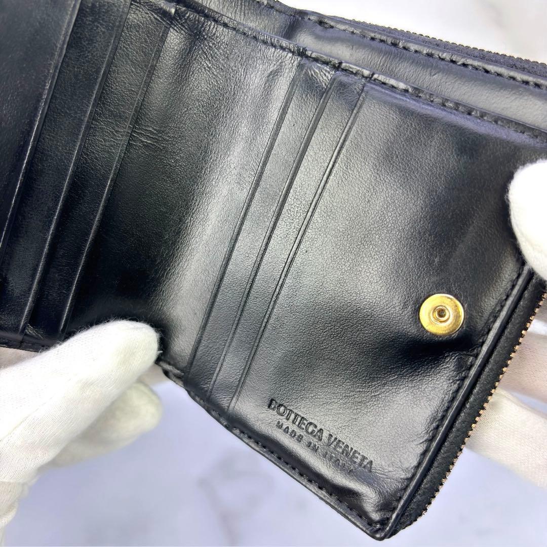 BOTTEGA VENETA スモール カセット 二つ折りファスナーウォレット黒