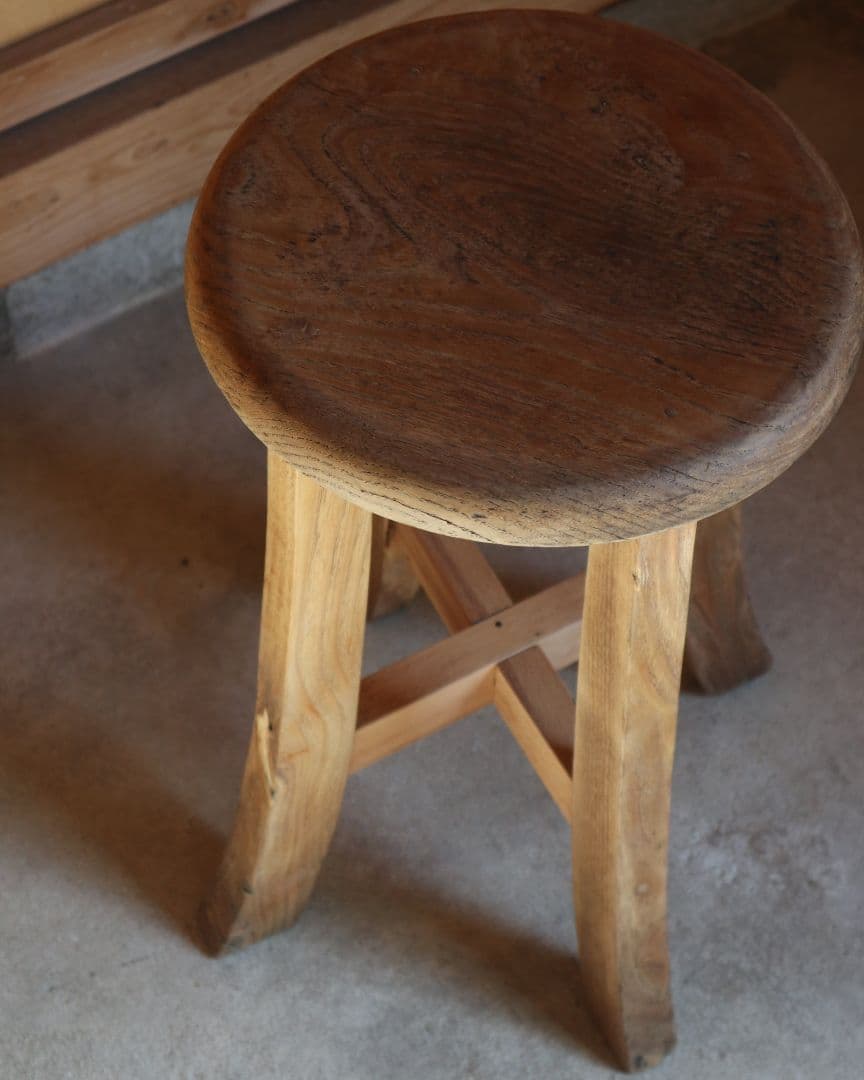 お値下げ中　古い栗材のスツール　古道具 古家具 アンティーク カフェ 丸椅子
