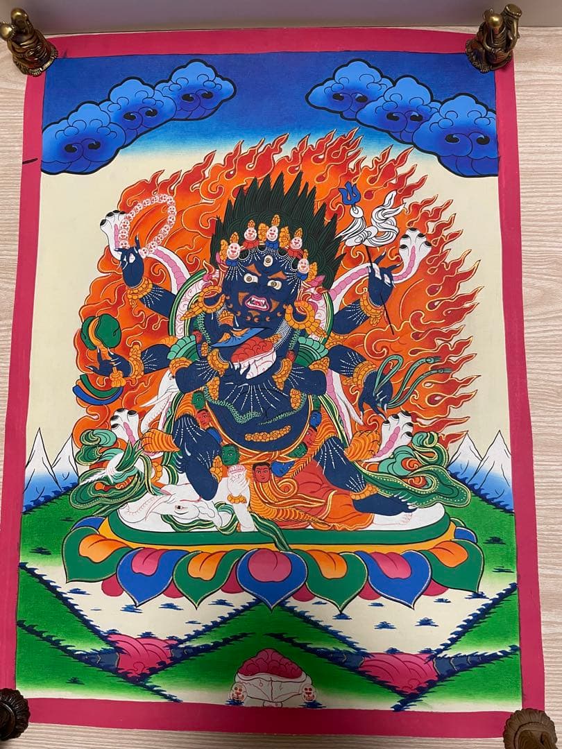 《 チベット密教　1点物 》 手描き　曼荼羅　マハーカーラ　大黒　仏教　密教　④