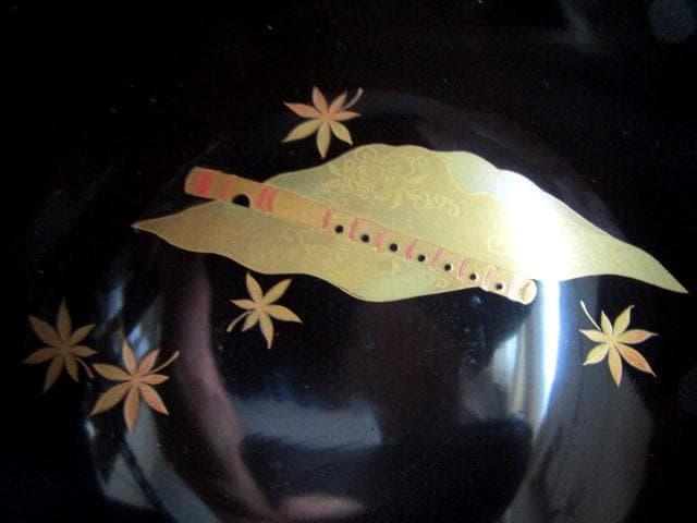 ★朱塗椀　楽器金蒔絵　吸物椀　木製漆器　和楽器　共箱蓋裏に銘　計10客★