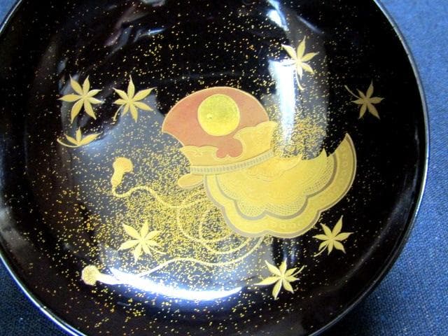 ★朱塗椀　楽器金蒔絵　吸物椀　木製漆器　和楽器　共箱蓋裏に銘　計10客★