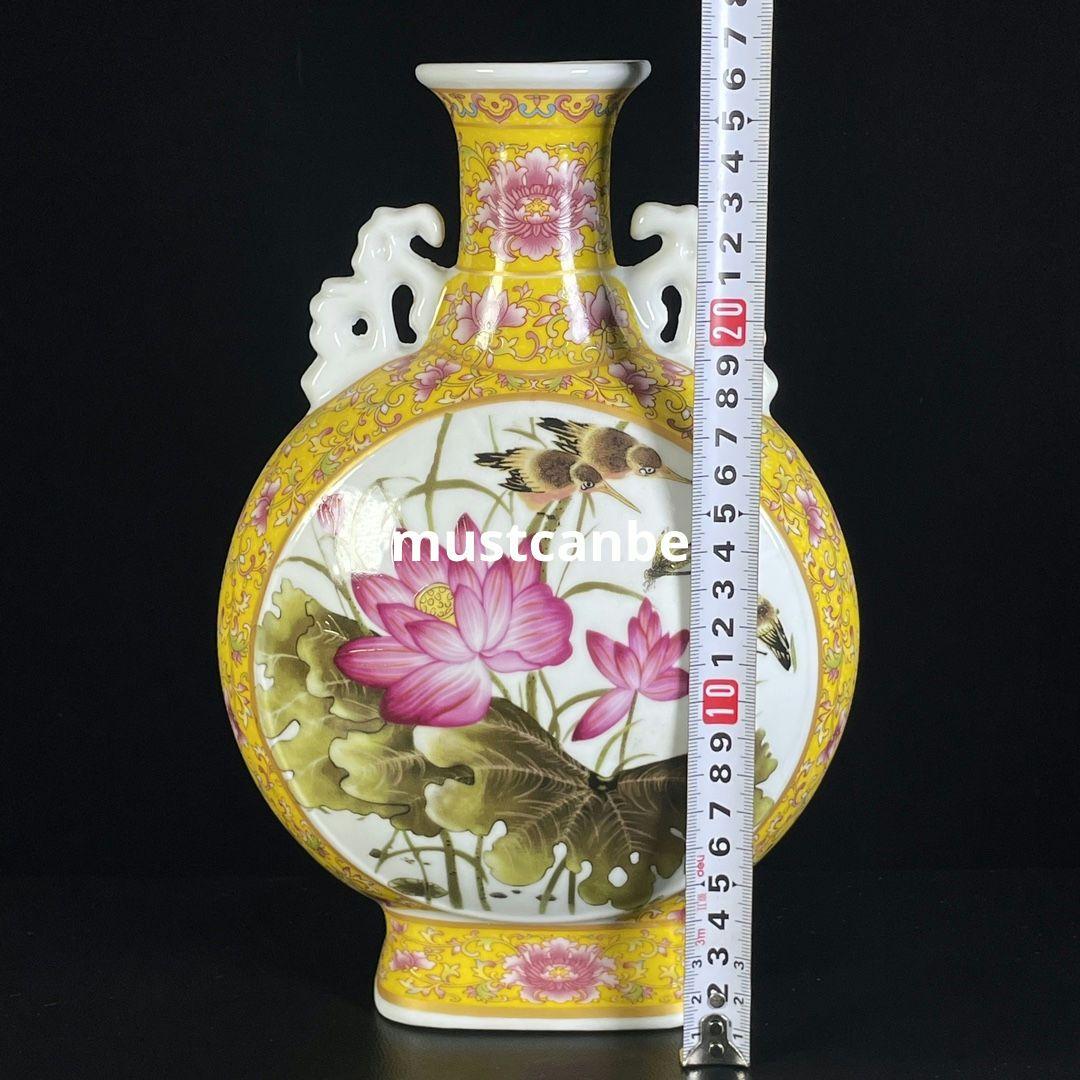 粉彩花鳥双耳抱月瓶 景徳鎮 陶磁器 装飾品 現代工芸品 美術品 置物