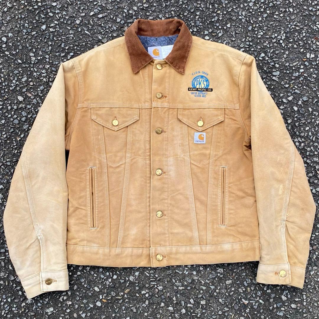 【希少】Carharrt トラッカージャケット 90s USA製 企業ロゴ刺繍
