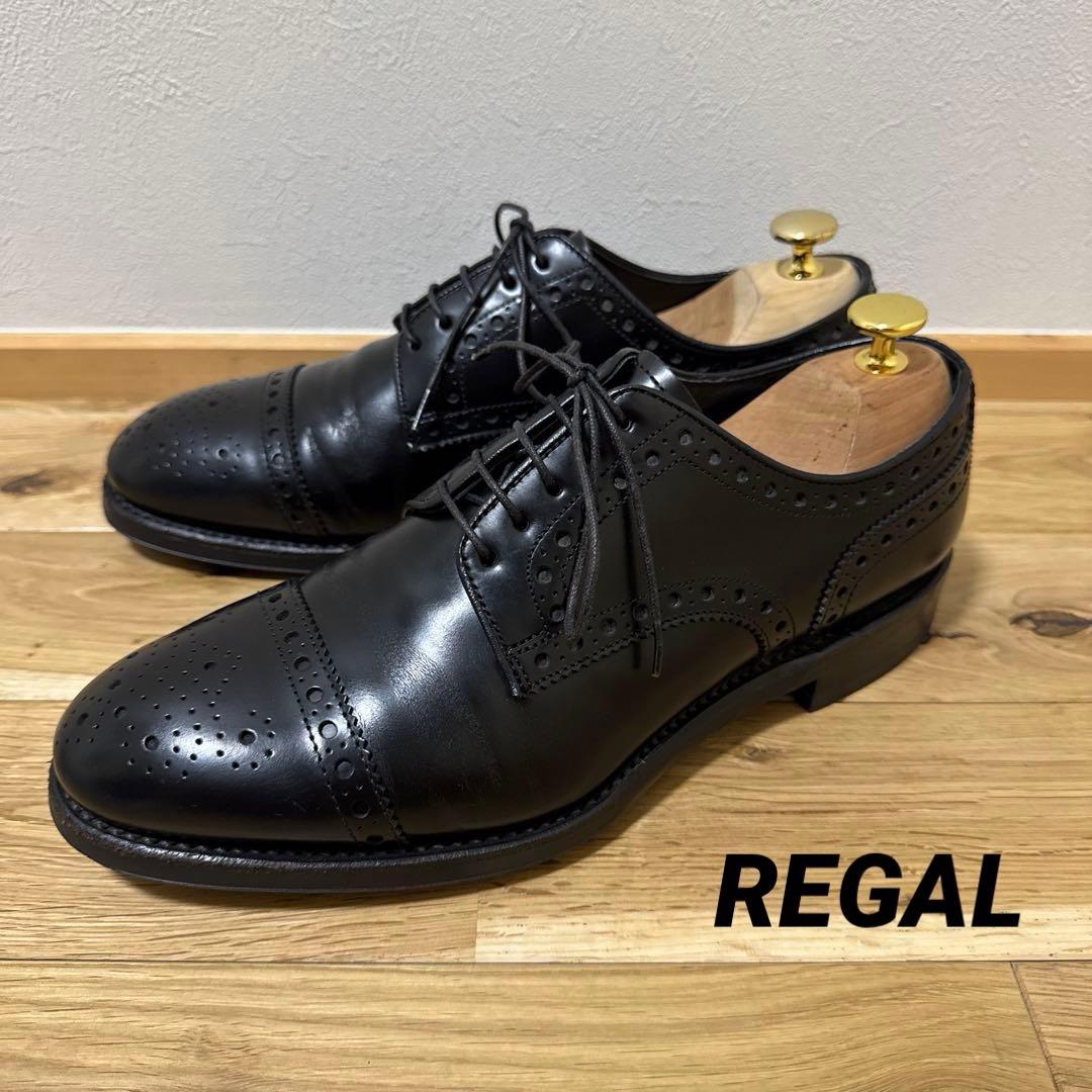 【美品】REGAL リーガル 革靴 パンチド キャップトゥ 黒 ビジネス 25