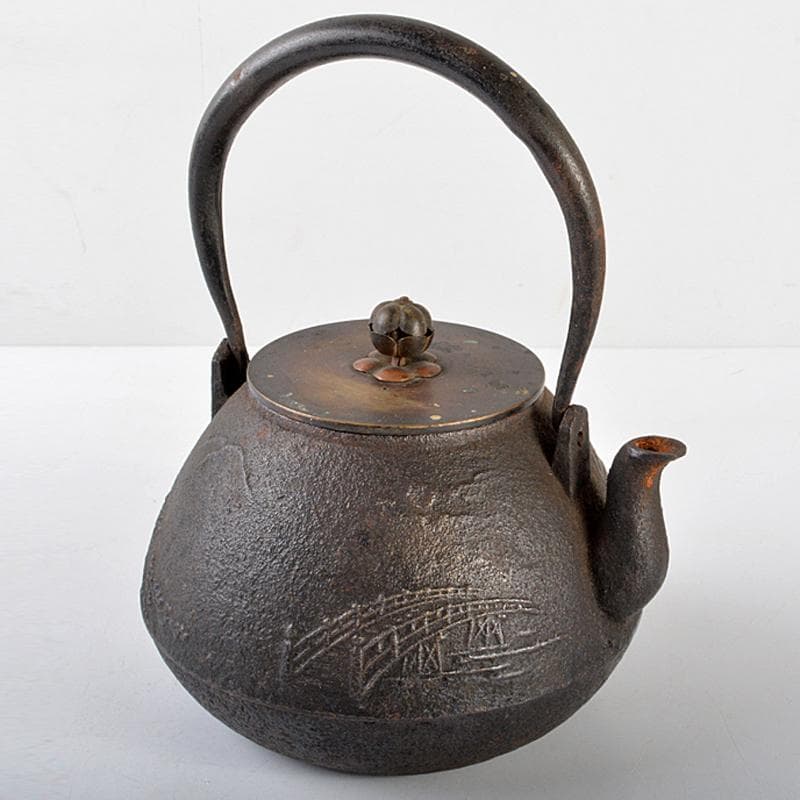 煎茶道具　三越製　近江八景図　鉄瓶　鉄釜　M　R5420