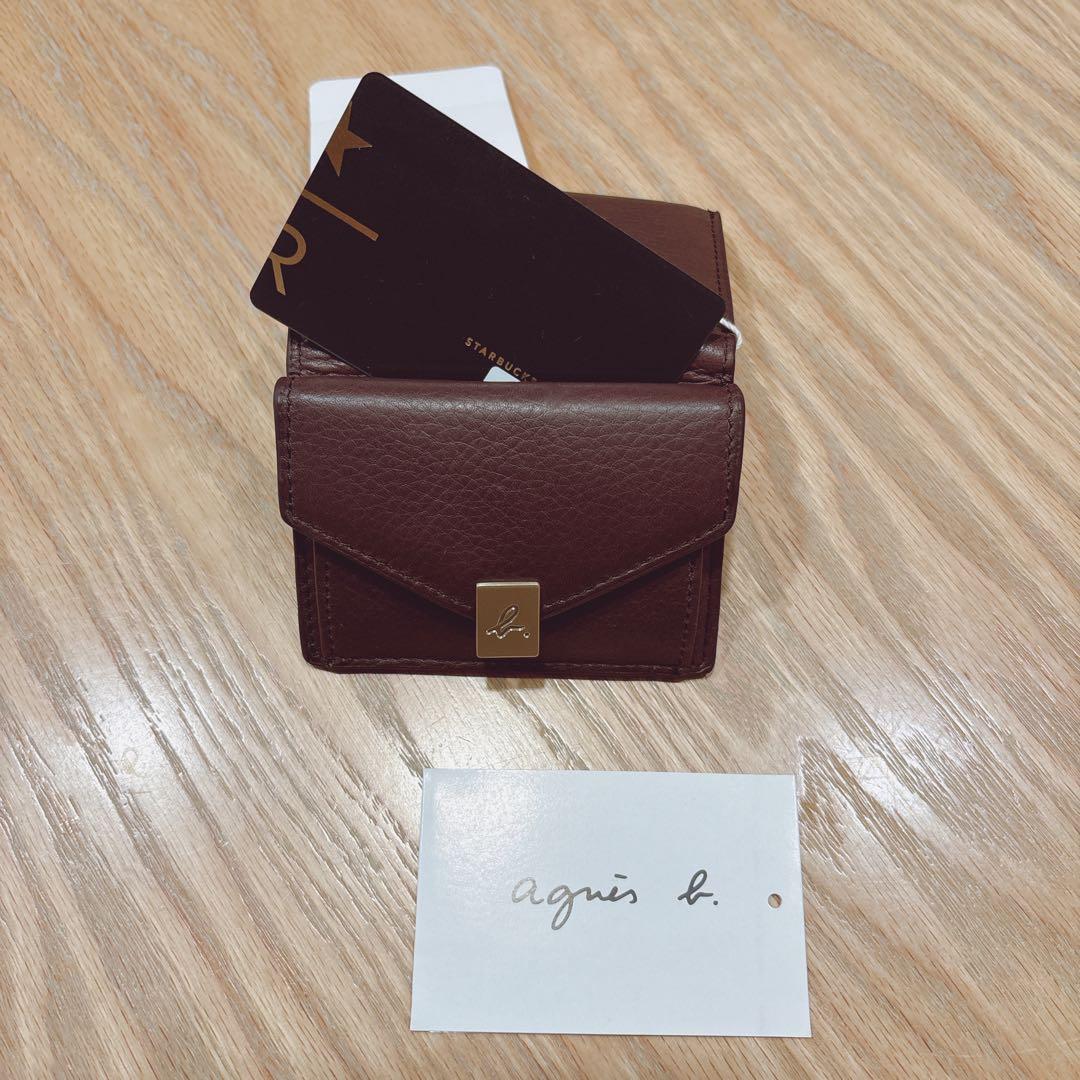 アニエスベー ミニ財布 本革 ブラウン 三つ折り財布 茶 ミニウォレット 新品