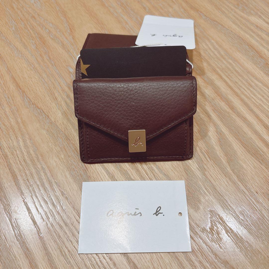 アニエスベー ミニ財布 本革 ブラウン 三つ折り財布 茶 ミニウォレット 新品