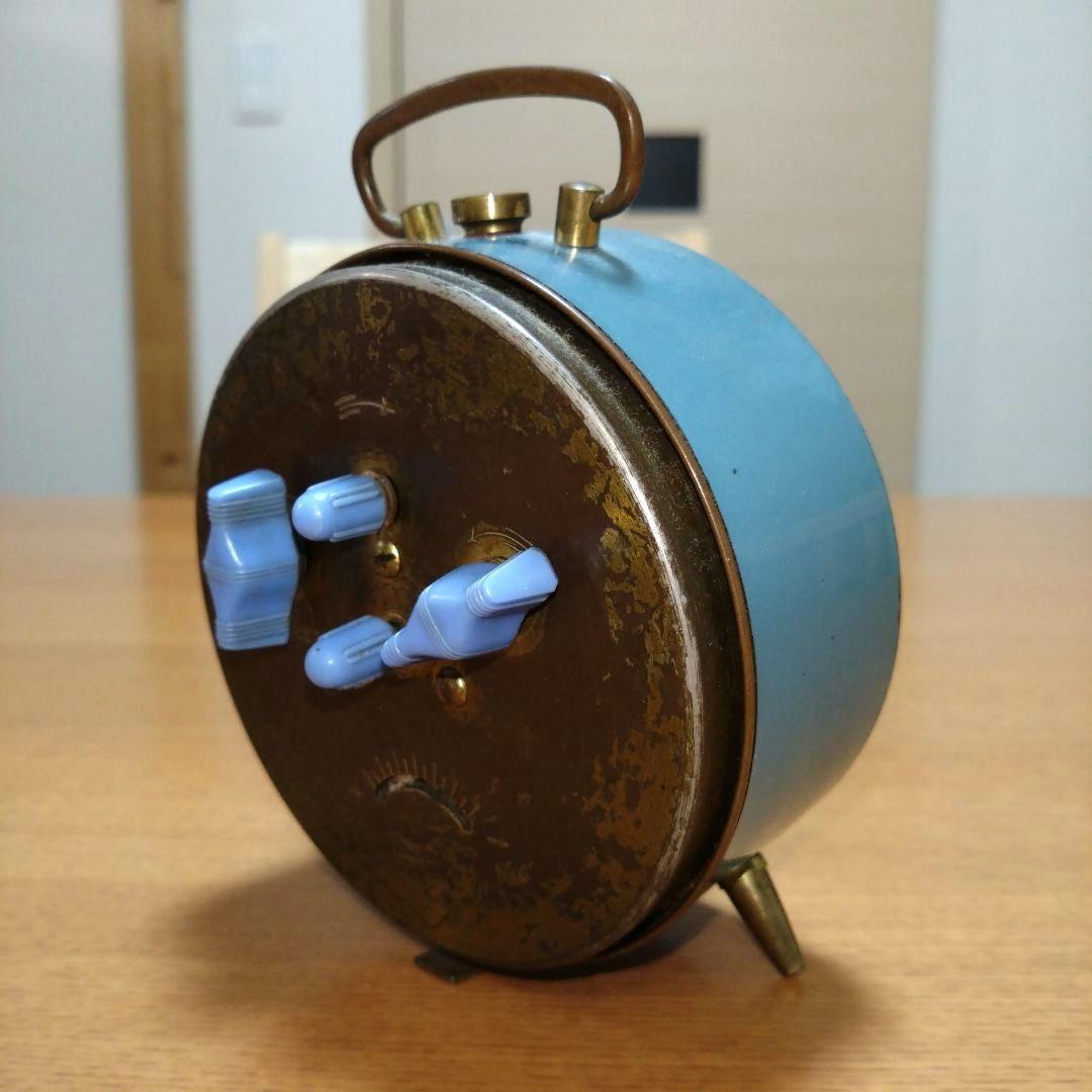 ◆昭和レトロ◆時代物◆ビンテージ◆精工舎◆目覚まし時計◆ゼンマイ式◆水色と金色