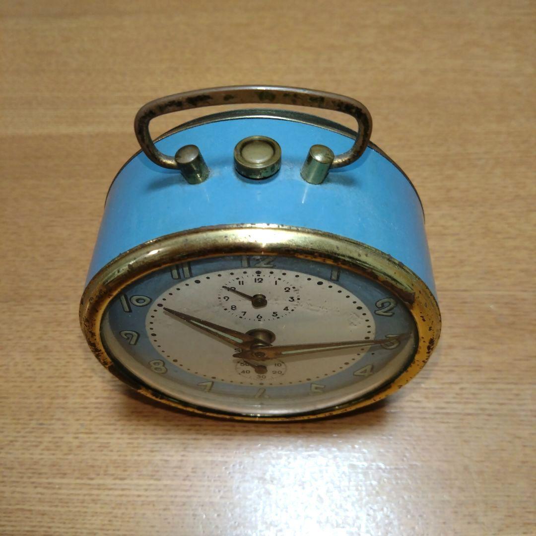 ◆昭和レトロ◆時代物◆ビンテージ◆精工舎◆目覚まし時計◆ゼンマイ式◆水色と金色