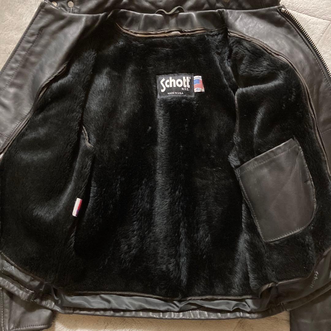 Schott 米国製641 ライナー付 ライダースジャケット ブラック 40