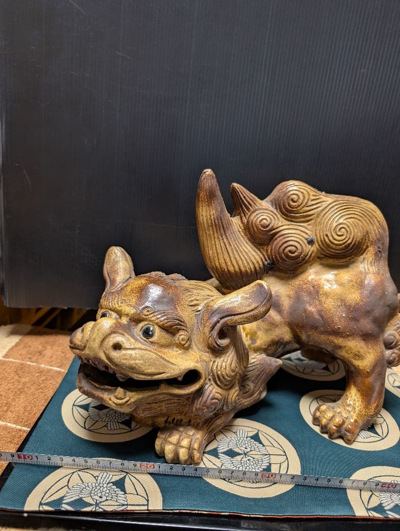 陶器製 獅子（シーサー） 約20cm年代物