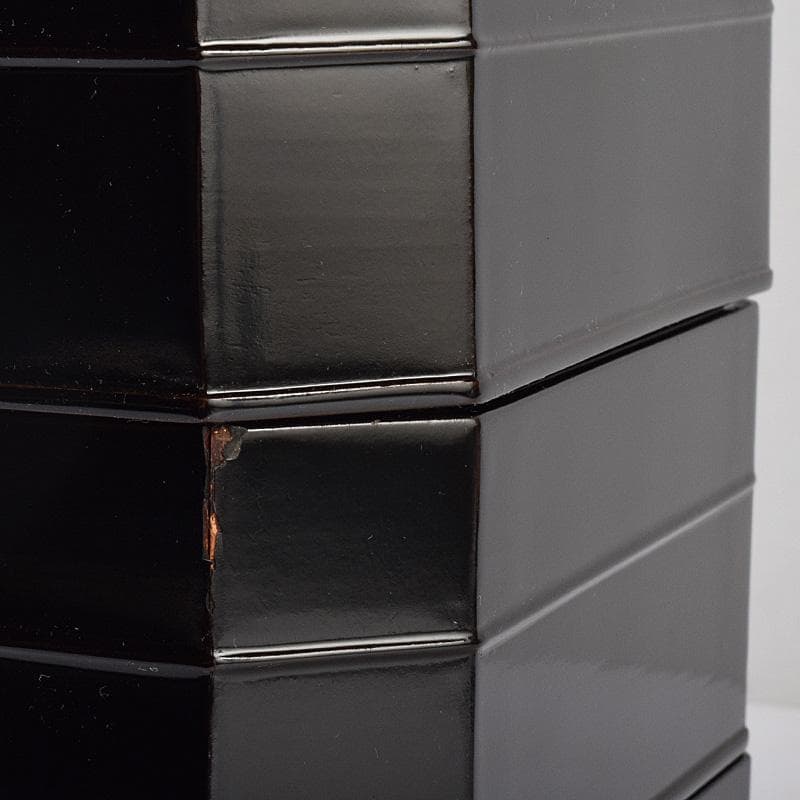 輪島塗　八幡宗豊造　黒漆　縁高重　五段　共箱　V　R8985B