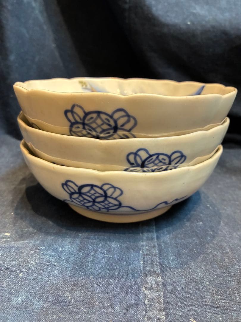 古伊万里　色絵金彩　なます皿　3枚　雲鶴　松竹梅　傷なし　明治