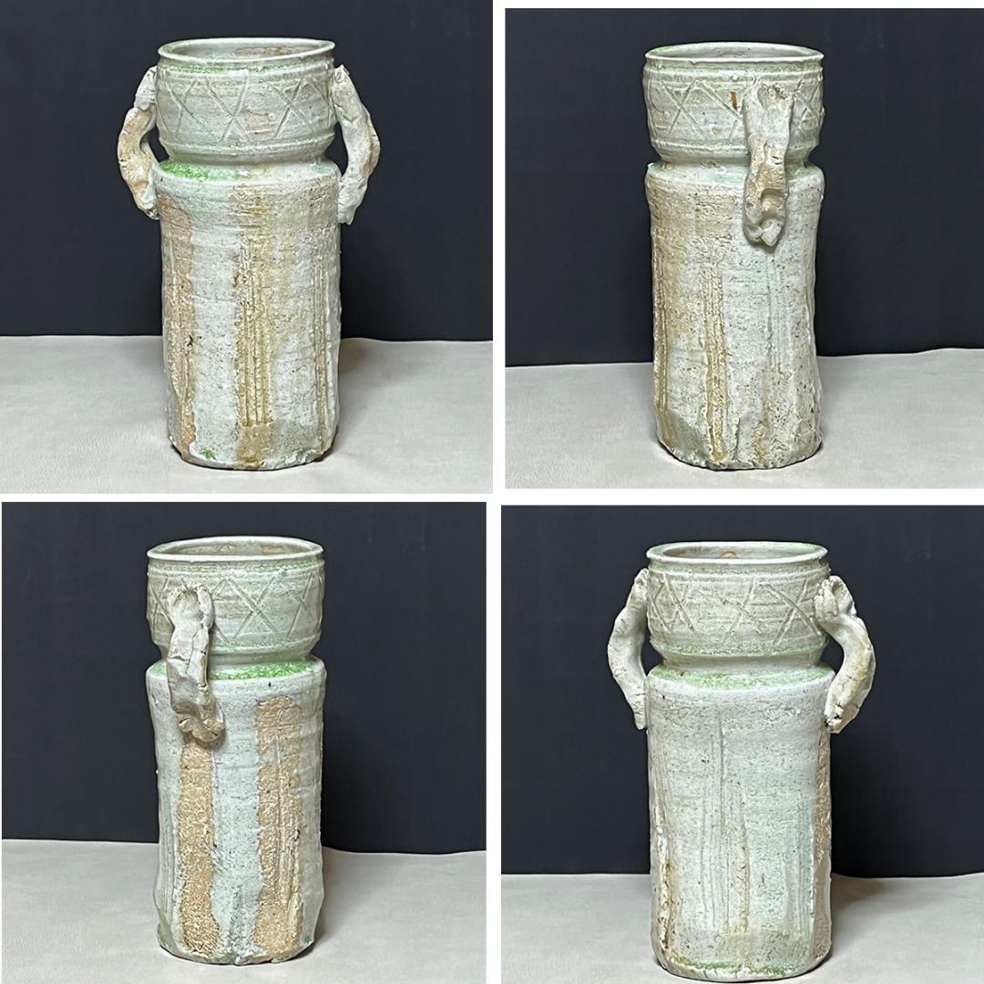 真葛香斎 伊賀 写 花入 共箱 耳付花入 茶道具 【k3154a】