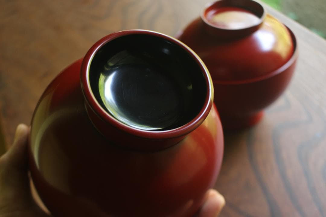 デッドストック！どっしりサイズに極上朱漆の美しい大椀2点（検輪島塗合鹿椀雑煮椀