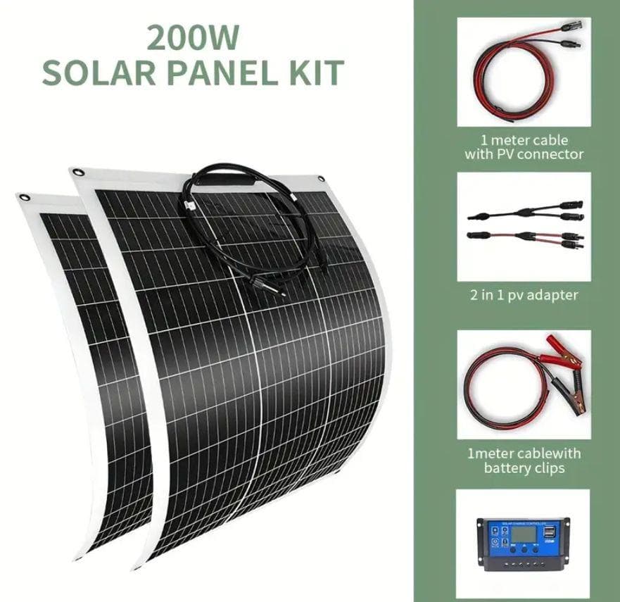 0916 曲がる! 100W2枚で200W ソーラーパネルキット コントローラー