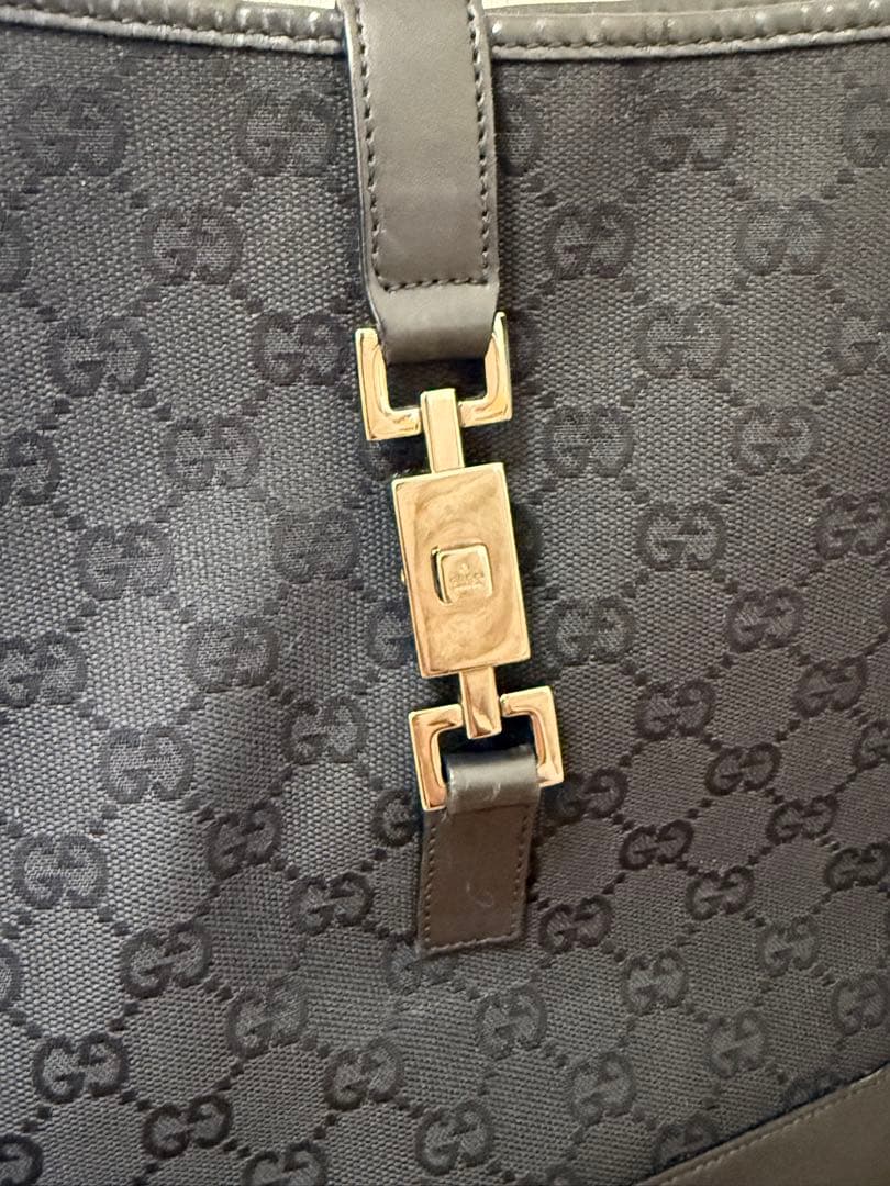 GUCCI ワンショルダーバッグ　ジャッキー　GG柄　キャンバス　黒　レザー